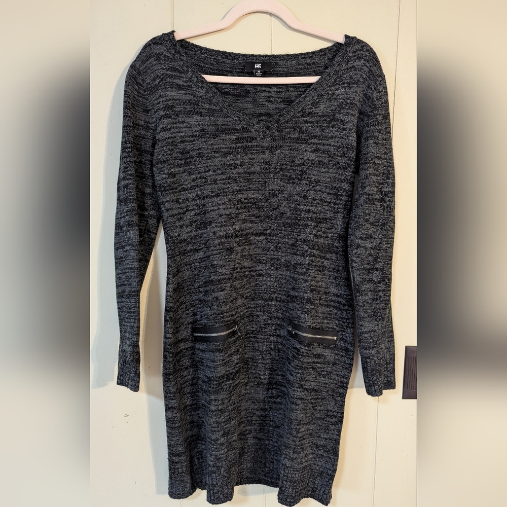 IZ Byer Size medium Women's Gray Charcoal Sweater Dress Long Sleeved Office Cozy